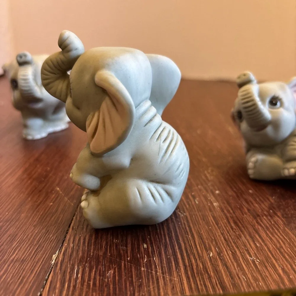 Vintage Homco Set of 3 Baby Elephant Collectible Figurines #1400 Gray Stickers
